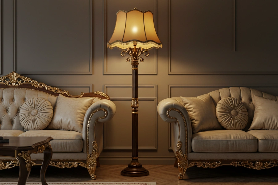 آباژور ایستاده کنار مبلی